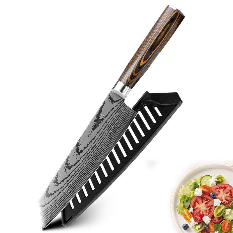 

Дамасский лазерный узор 5CR15 Нержавеющая сталь Кухонный нож шеф-повара Нож для измельчения фруктов Резак для костей 7.5 Kiritsuke knife