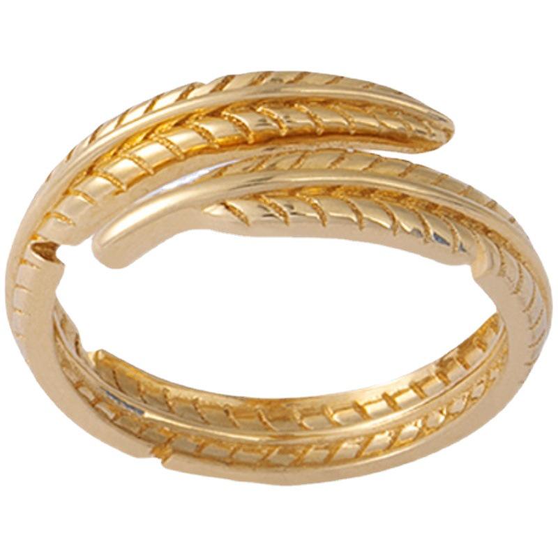 Elegant Retro Feather Ring: Gold-Plated s925 Sterling Silver for Women