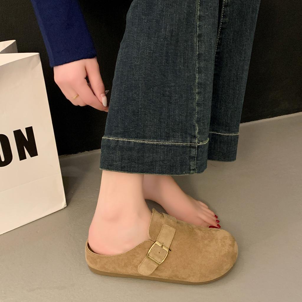 Fashion 2025 Spring and Autumn New Women's Korean Style Half Drag Shoes with Thick Sole and Medium Heel Casual Outerwear Mule Shoes