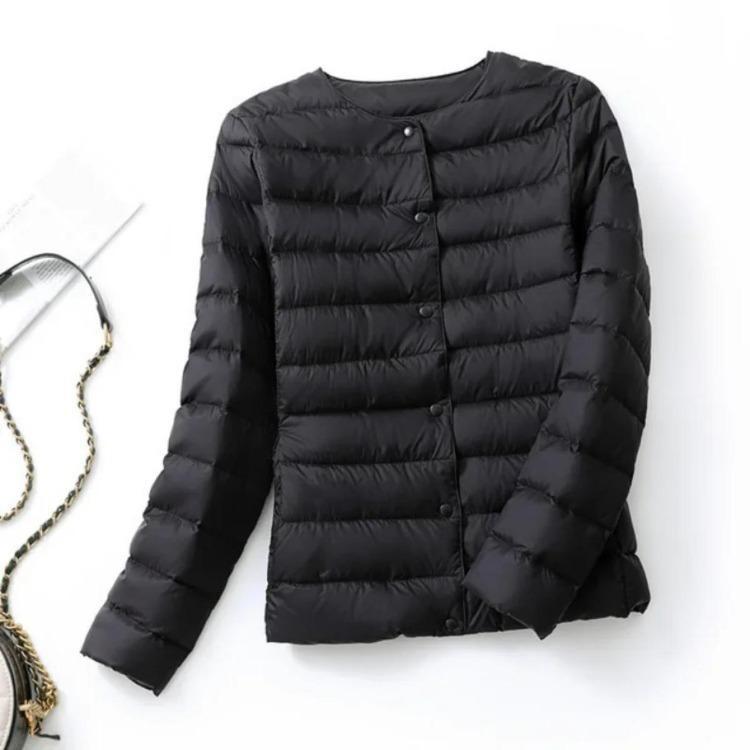 Women Puffer Jacket Down Parka Overcoat Ultralight Warm Portable Collarless O Neck Padded Spring Winter