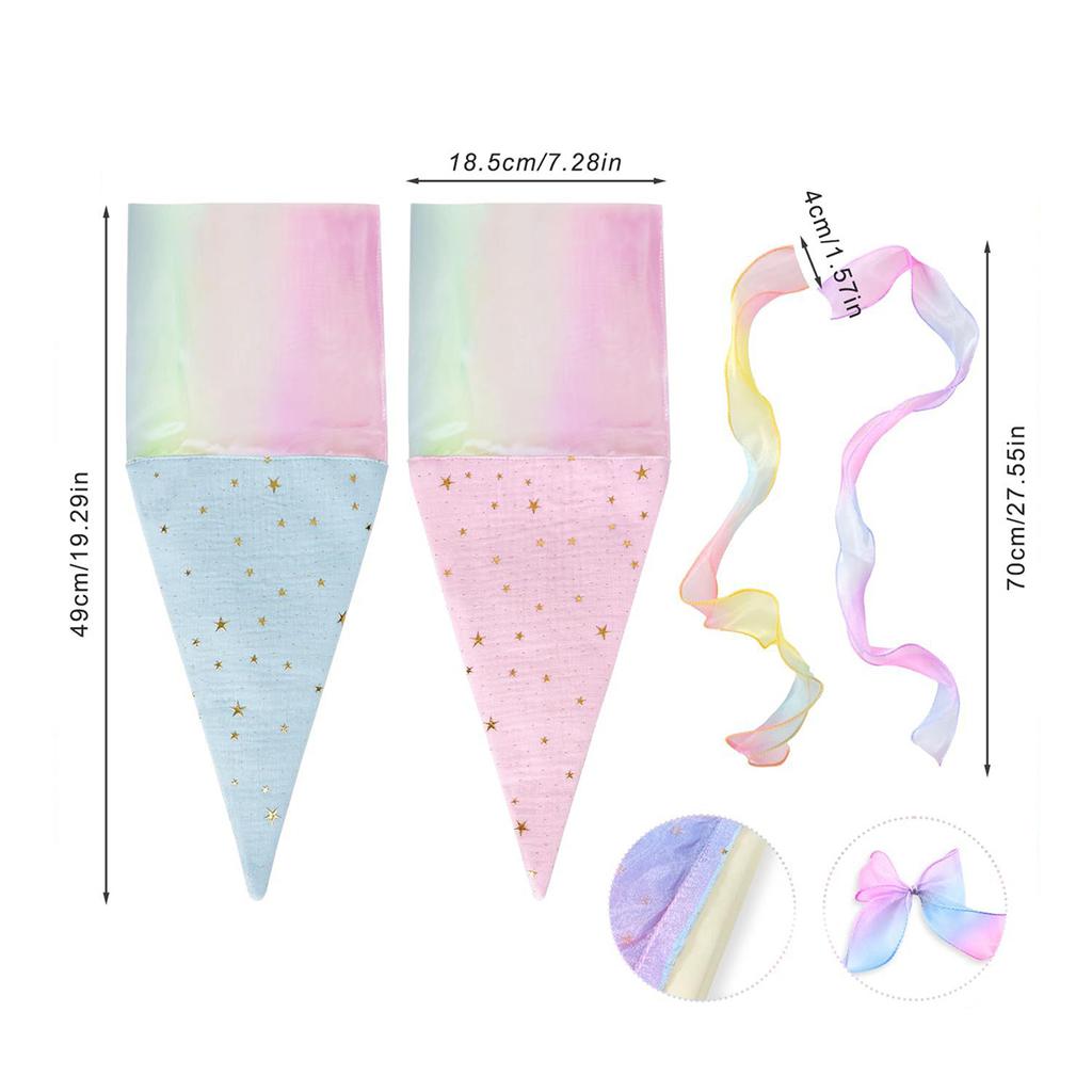 2pcs Colorful Cone Gift Bags School Season Fabric Storage Reusable Party Supplies with Ribbon Bow Decoration Candy Stationery
