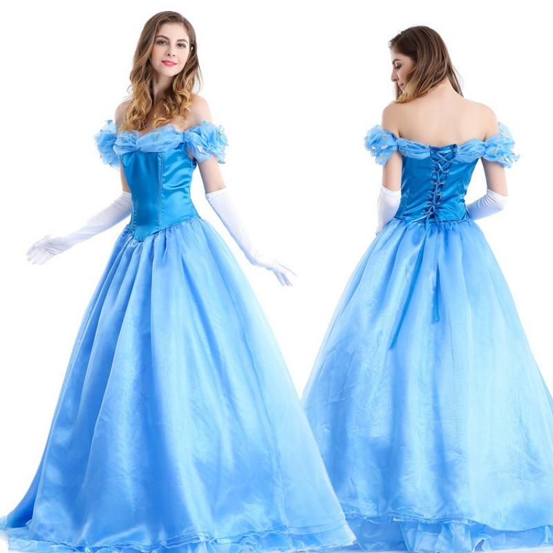 Lovely Blue Cinderella Snow White Belle Dress For Women Featuring Stylish Gloves And Crinoline