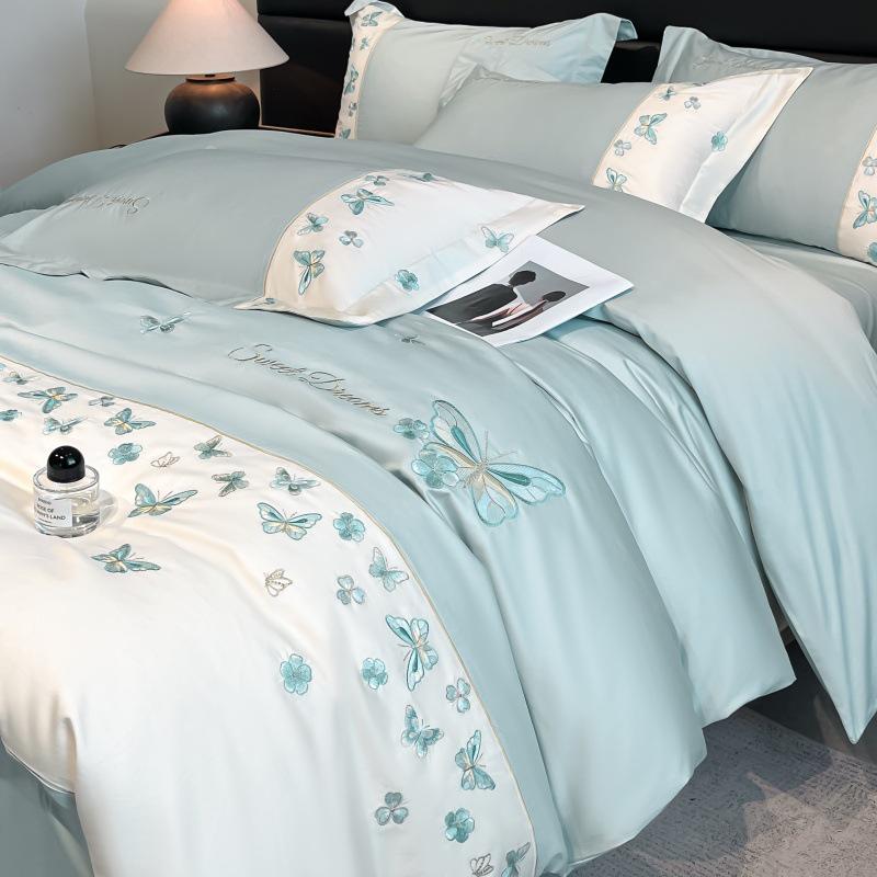 Exquisite Embroidered Cotton Luxury Bedding Set - Butterfly Design