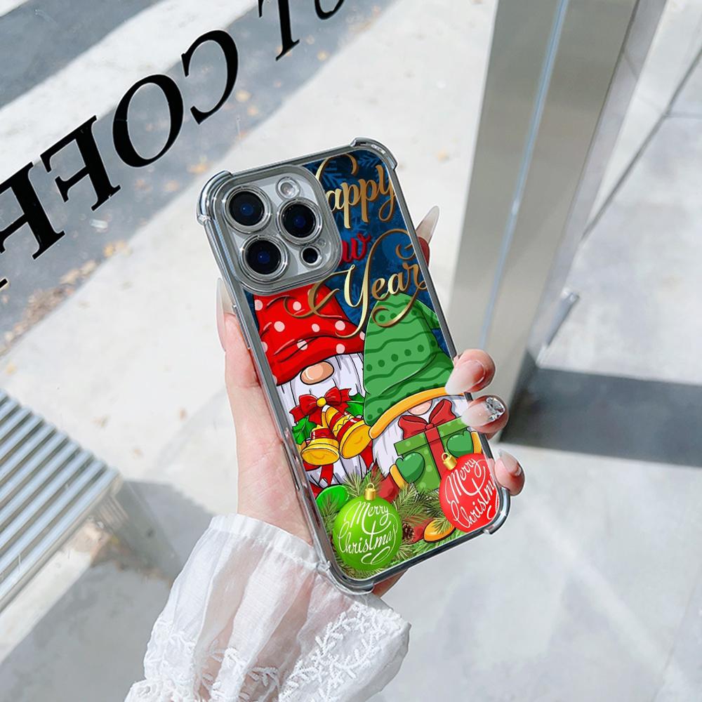 Ae119 Merry Christmas Santa art design Electroplated TPU Phone Cases for iPhone 16 15 13 11 Pro Max 14 XR Infinix Smart 8 Four Corner Protection Cover