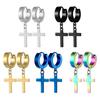 Stainless Steel Cross Pendant Earrings - European & American Fashion, Hip Hop Punk Style, Short Stud Design