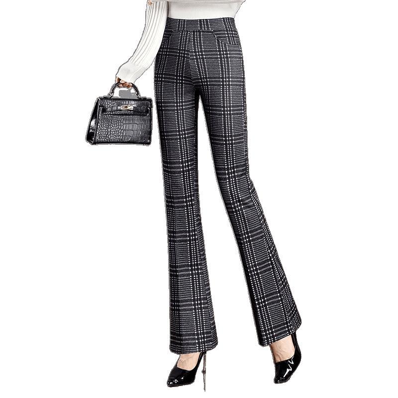 2025 Stylish Plaid Micro-Flare Women's Pants – Slimming, Body-Shaping & Elastic for Spring