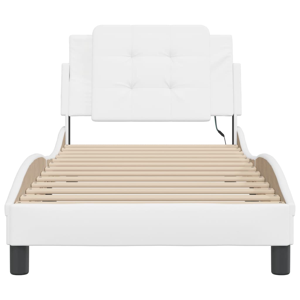 Vidaxl LED Bed Frame, White, 90X190 Cm, Faux Leather
