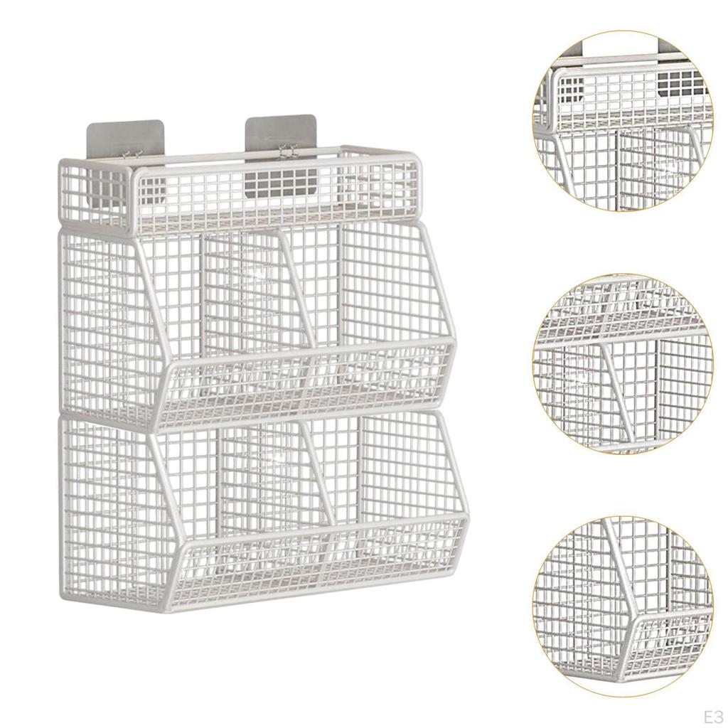 Hanging Kitchen Basket Fruit Four Grids Modern Lightweight Wall Mount Organizer for