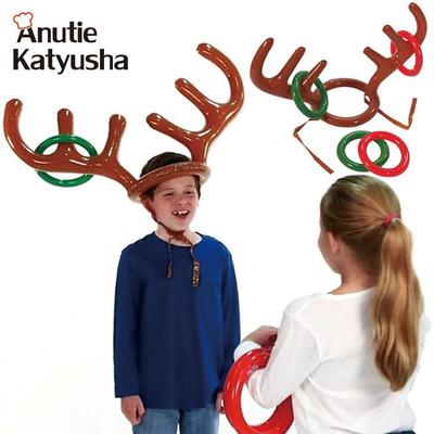 5 unids/lote Santa divertido asta de Reno juguete de Navidad niños sombrero inflable anillo con diseño de sombrero lanzamiento suministros de Navidad juguete