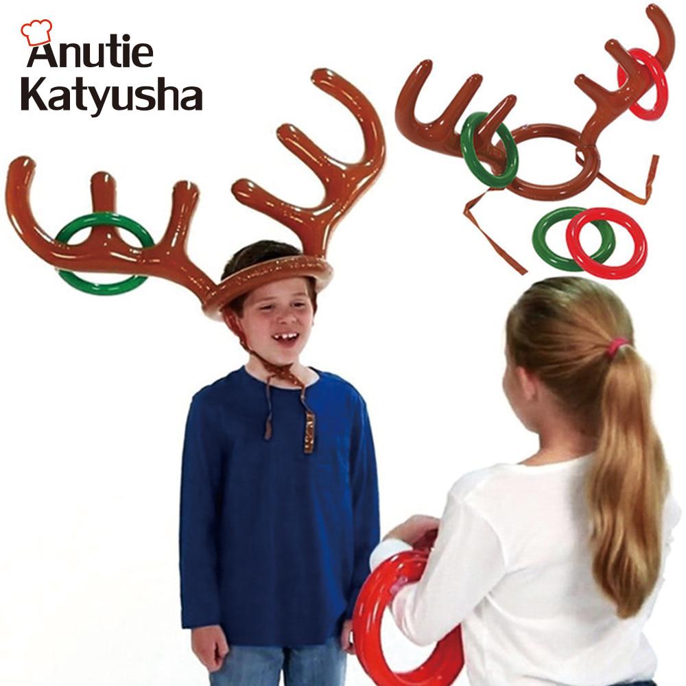 5pcs/lot Santa Funny Reindeer Antler Christmas Toy Children Kids Headgear Inflatable Hat Ring Toss Christmas Supplies Toy