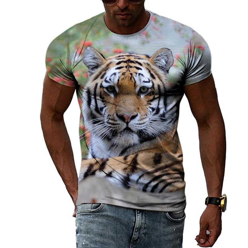 Trendige Herren-T-Shirts mit O-Ausschnitt, Tier-Tiger-Grafik, Sommermode, Persönlichkeit, cooler Stil, Harajuku-Druck-T-Shirts mit kurzen Ärmeln