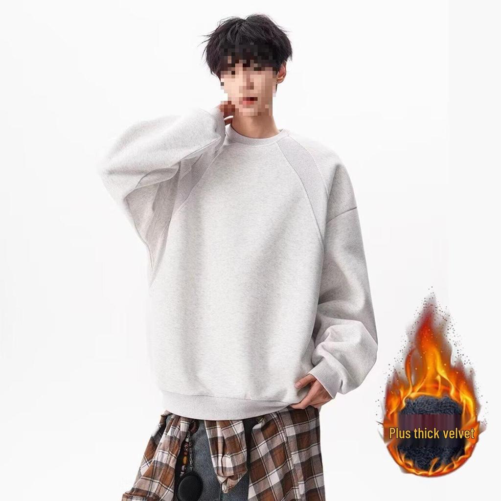 Men's Heavyweight Boxy Sweatshirt: Spring/Autumn Loose Casual Round Neck, Drop Shoulder, Long Sleeve T-Shirt