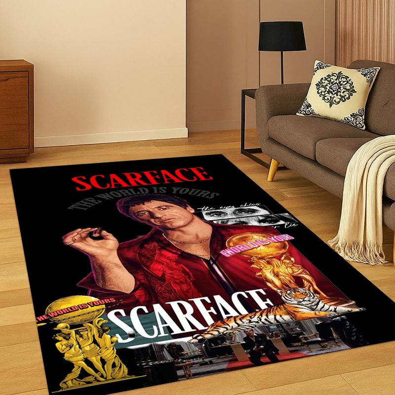 3D Scarface Classic Movie Tony Carpet Rug for Bedroom Living Room Sofa Playroom Doormat Home Decor,Kid Game Area Rug Non-slip