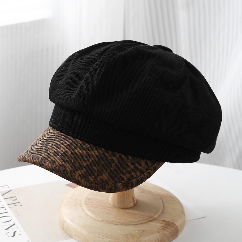 Simple Small Standard Leopard Print Octagonal Hat Women's Autumn New Casual Versatile Cap Outdoor Trendy Painter Hat