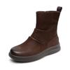Johnature Genuine Leather Thick Soled Pleated Short Boots Side Zipper Soft Soled Cowhide Women's Boots