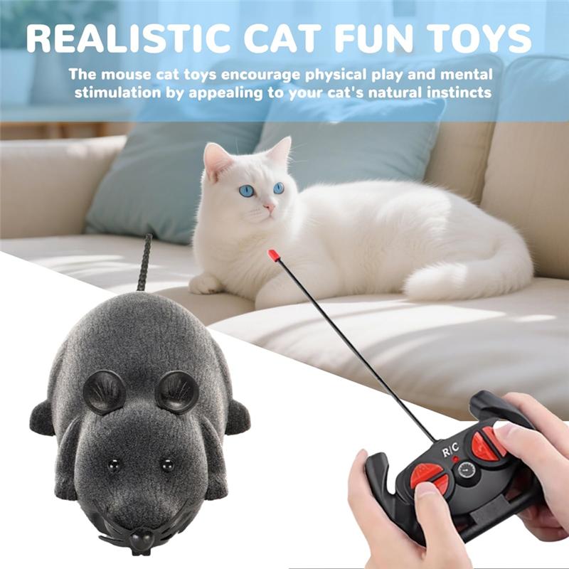 2025 Trend Rat Mouse Cat Realistic RC Remote Control Fake Animal For Dogs For Cats Pets Gifts(Grey) Noveltygift