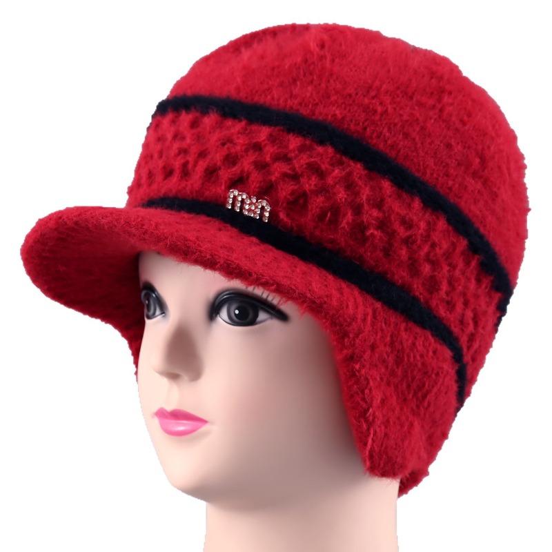Hat Female Winter Rabbit Hair Warm Wool Hat Old Lady Cold Protection Ear Protection Knitted Hat