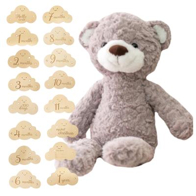 MIHI Plüschtier, Monatliche Holzkarten (Wolkenform) Set [Produkt gemäß Lebensmittelhygienegesetz] Tier, Flauschig, Plüschtier, Erstes Spielzeug, Buchstabe