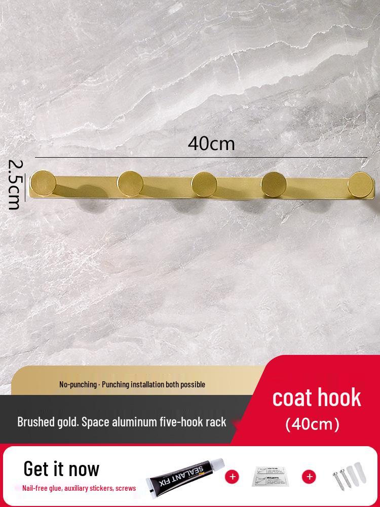 No-Drill Gold Wall-Mounted Coat & Clothes Hooks for Hallway or Bathroom Storage