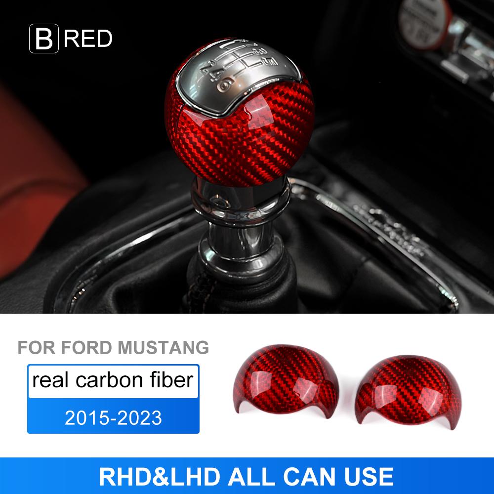 KUIC Gear Shift Knob Trim Cover For Ford Mustang 2015- Real Carbon Fiber Car Interior Trim Accessories