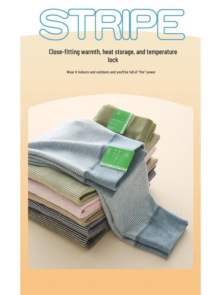 Class A Children's Striped Thermal Pants: Warm Fleece-Lined Cotton Leggings for Boys and Girls