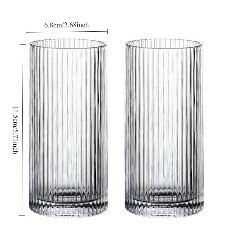 Iced Latte Coffee Cup 250ml/360ml Striped Glass Cup Creative Juice Beverage Cup High End Cocktail Glass Mojito Cold Drink Mugs