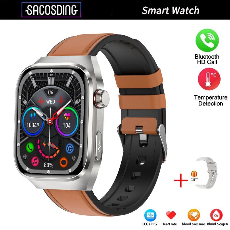 SACOSDING Smartwatch ECG+PPG Połączenie Bluetooth 2,04” HD Tętno Tlen we Krwi Ciśnienie Krwi Temperatura Ciała Sport Fitness Smartwatch