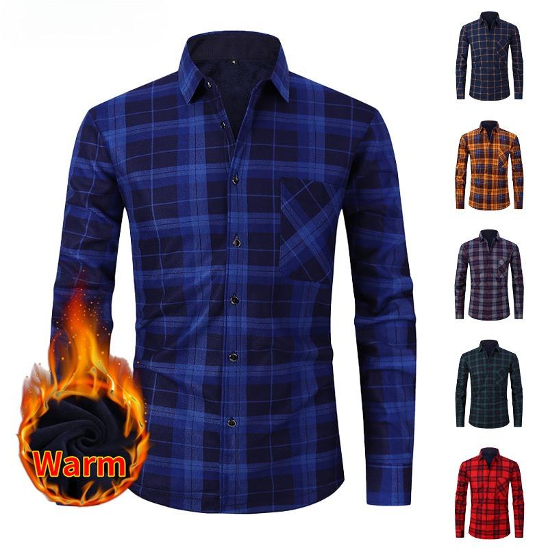 Fleece-lined, thickened, warm casual shirt for men – long-sleeved, plus-size shirt for autumn and winter