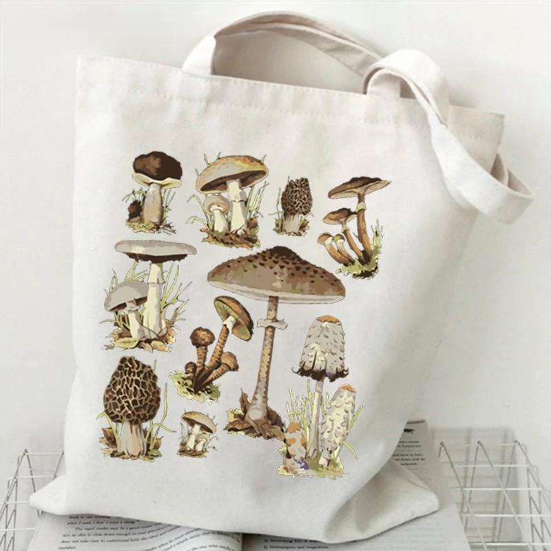 Mushroom Fungi Printed Women Shoulder Bag Fashion Eco Shopping Bags Teenager Tote Bag Vintage Mushroom Lover Women Men Handbags