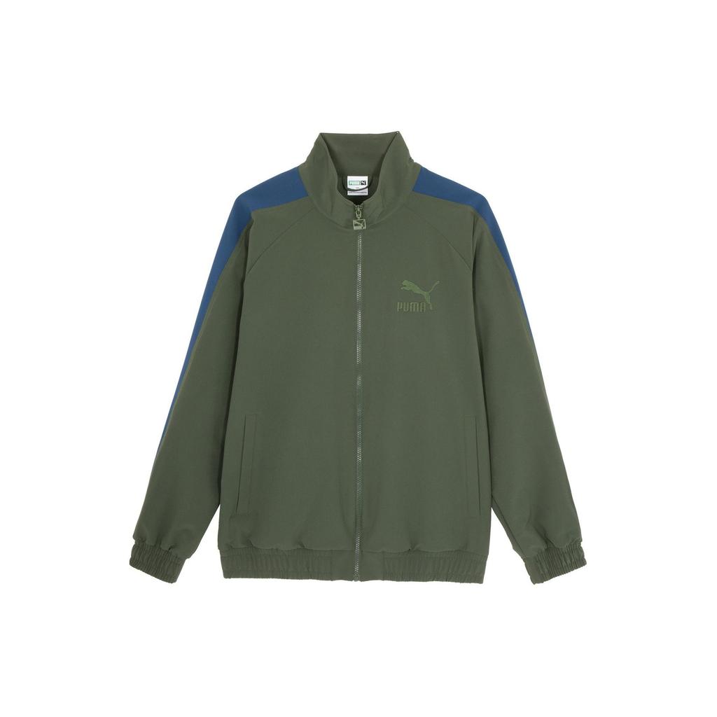 Puma T7 Logo Print Pattern Casual Zip-Up Stand Collar Retro Color Block Jacket Unisex Jacket Army-Green 628203-76