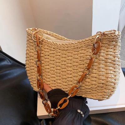 New High-end Straw Bag Woven Bag Women's Shoulder Straw Bag Versatile Portable Women's Bag Seaside Vacation Beach Bag