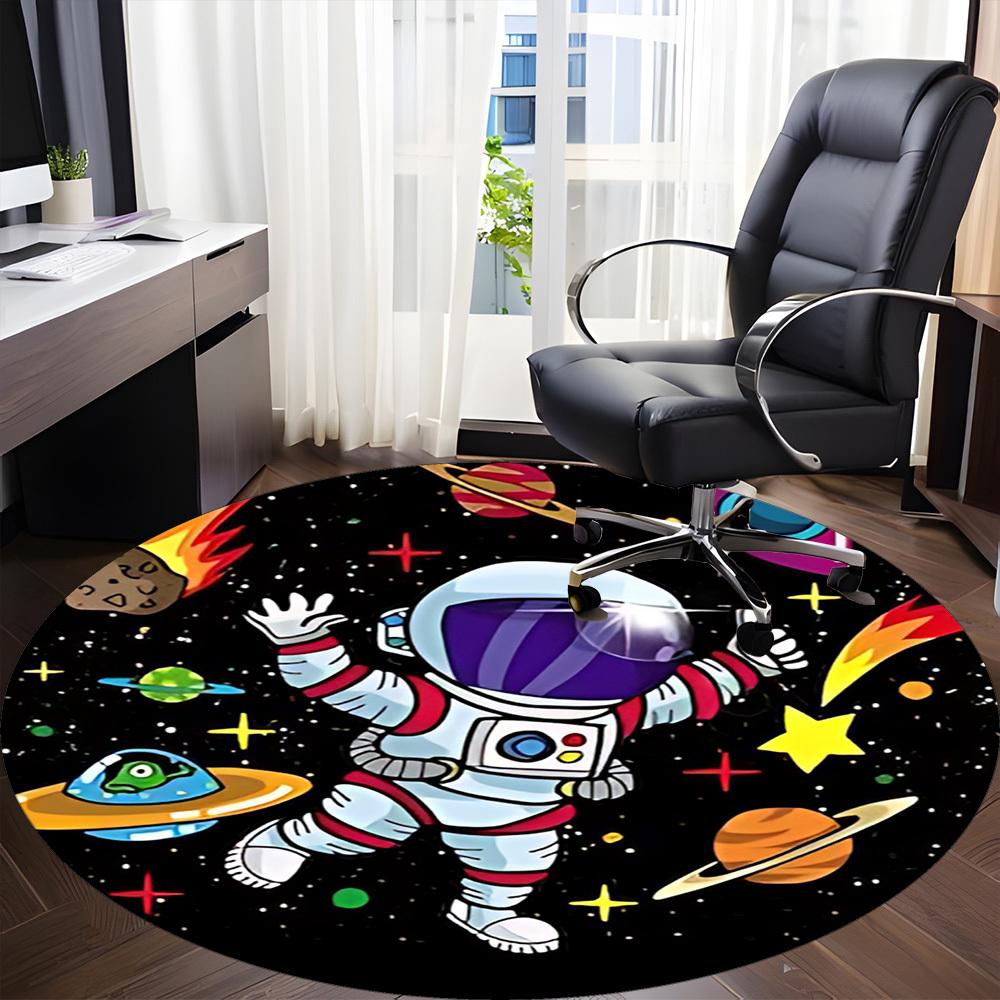 1pc Astronaut Galaxy Office Round Area Rug, Under Office Chairs Bedroom Living Room Home Decor, Room Deco