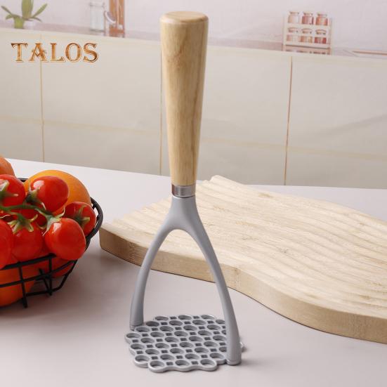 Stainless Steel Potato Press Masher with Wooden Handle Lightweight Rust-proof Kitchen Tool for Mashing Vegetables Fruits Beans