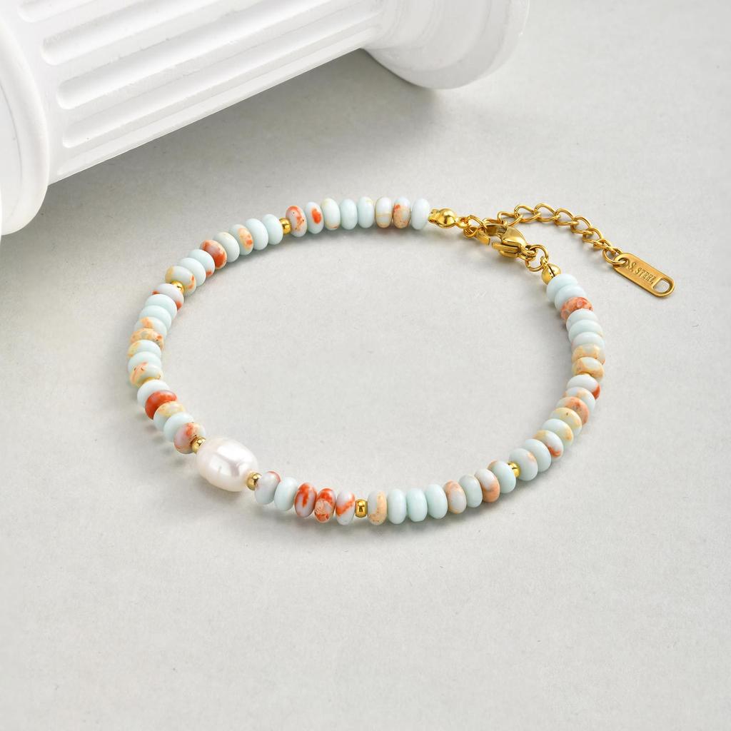 Stainless Steel Pearl Colored Crystal Bead Bracelet, Temperament Versatile Jewelry Women Br-2734