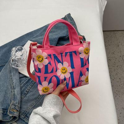 Gentle Women's Letter-printed Small Tote Bag, Street Chic Canvas Mini Tote Shoulder Bag, Versatile Teen Women's Crossbody Bag