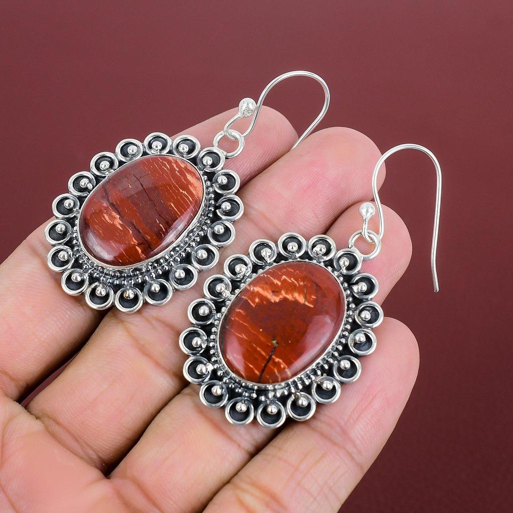 Red Snakeskin Jasper Earrings Gemstone Jewelry Dangle Earring 925 Sterling Silver Earring Handmade Jewelry Gifts For Her Birthstone Earrings