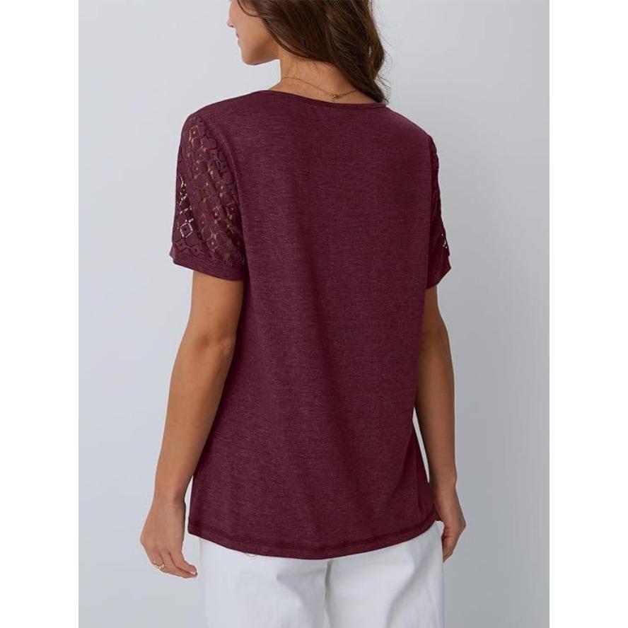 YYFS Women's Fashion Casual Summer Spring Solid Color Print Short Sleeve O-Neck Blouses & Shirts