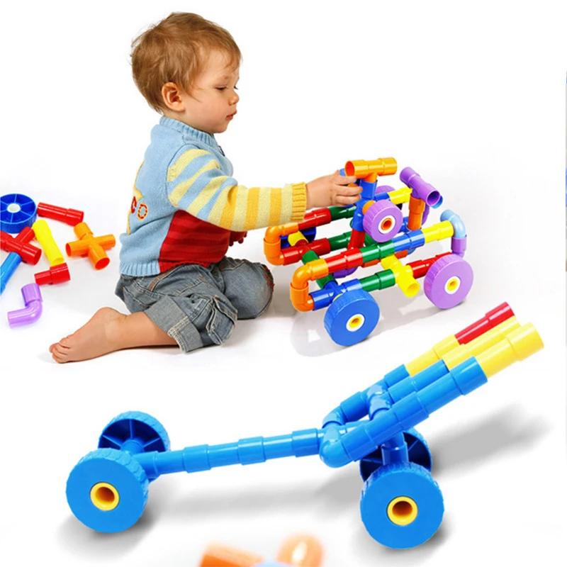 Non-Toxic 21-144 Pcs Pipe Building Block Run Race Bricks 3D Children Diy Assemble And Insert Toys With Blocks Educational Toy For Children