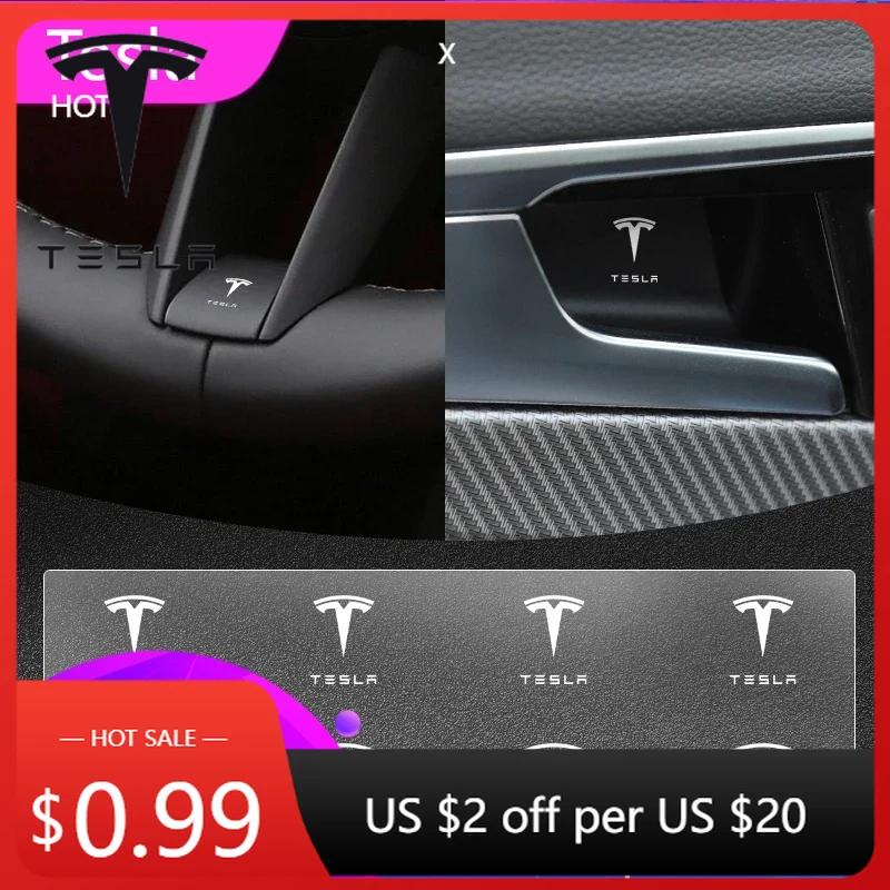 Car Sticker 2025 New Tesla Car Steering Wheel Badge Sticker Car Door Handle Label Decal For Tesla Model S X Model 3 Y Roadster C
