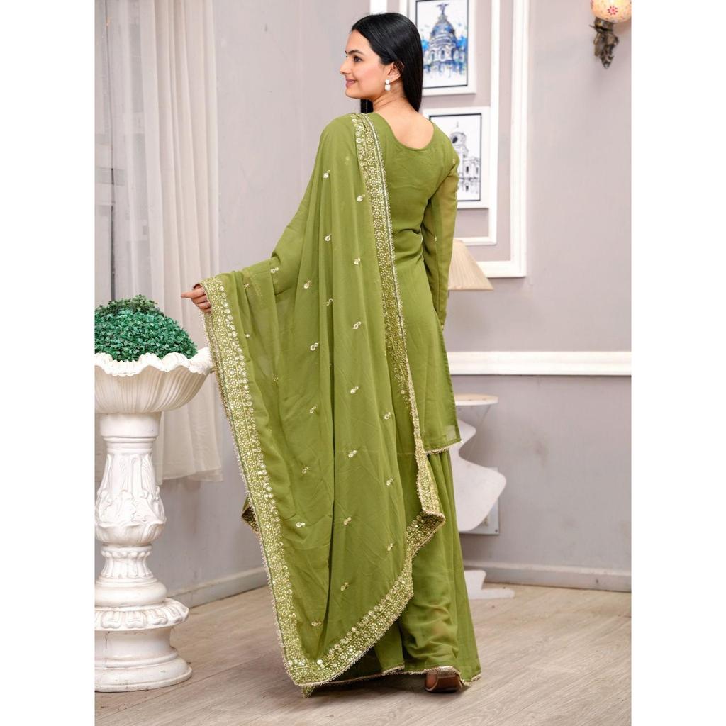 Presenting  New Designer Embroidered Fox Georgette Sharara Suit With Sequence Embroidered Work