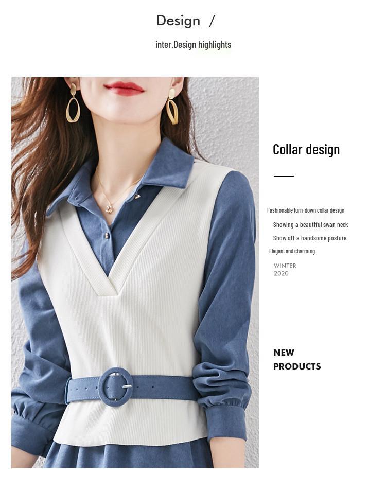 Spring 2024 Trendy Women's A-Line Dress: Long-Sleeved, Waist-Slimming with Large Swing Skirt