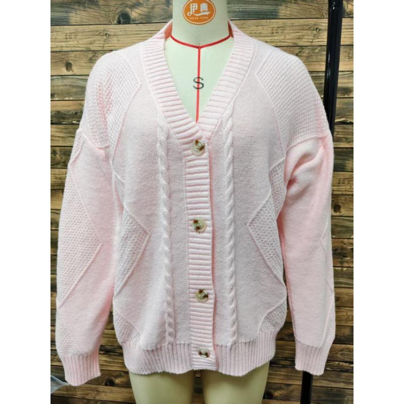 Solid Color Long Sleeve V Neck Button Knit Cardigan Women Sweater Outerwear
