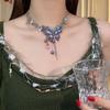 Dazzling Allover Crystal Butterfly Love Charm Necklace Moving Fringe Detailing Clavicle Chain Adjustable Neckchain