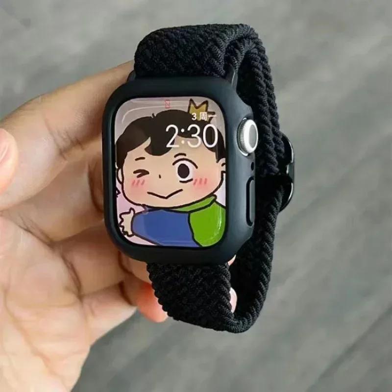 Korean Cute Braied Strap + Case For Apple Watch Band 49mm 46mm 45 44 38 42 Nylon Bracelet For iWatch Series 10 9 8 7 6 5 4 3 SE