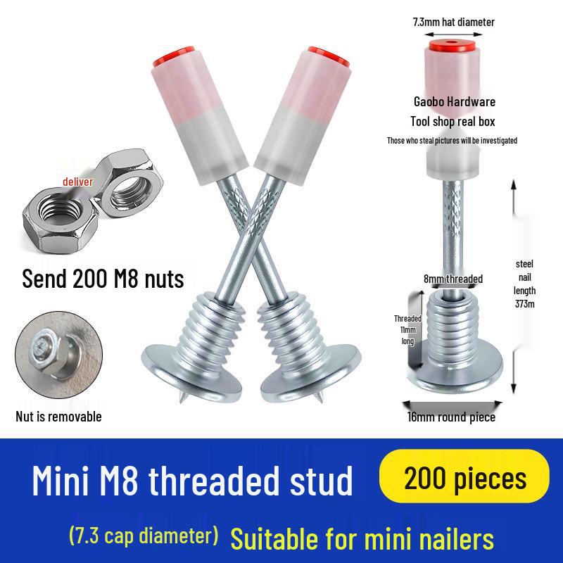 M8 Threaded Powder-Actuated Nail Gun with Removable Screw for Ceiling Lights