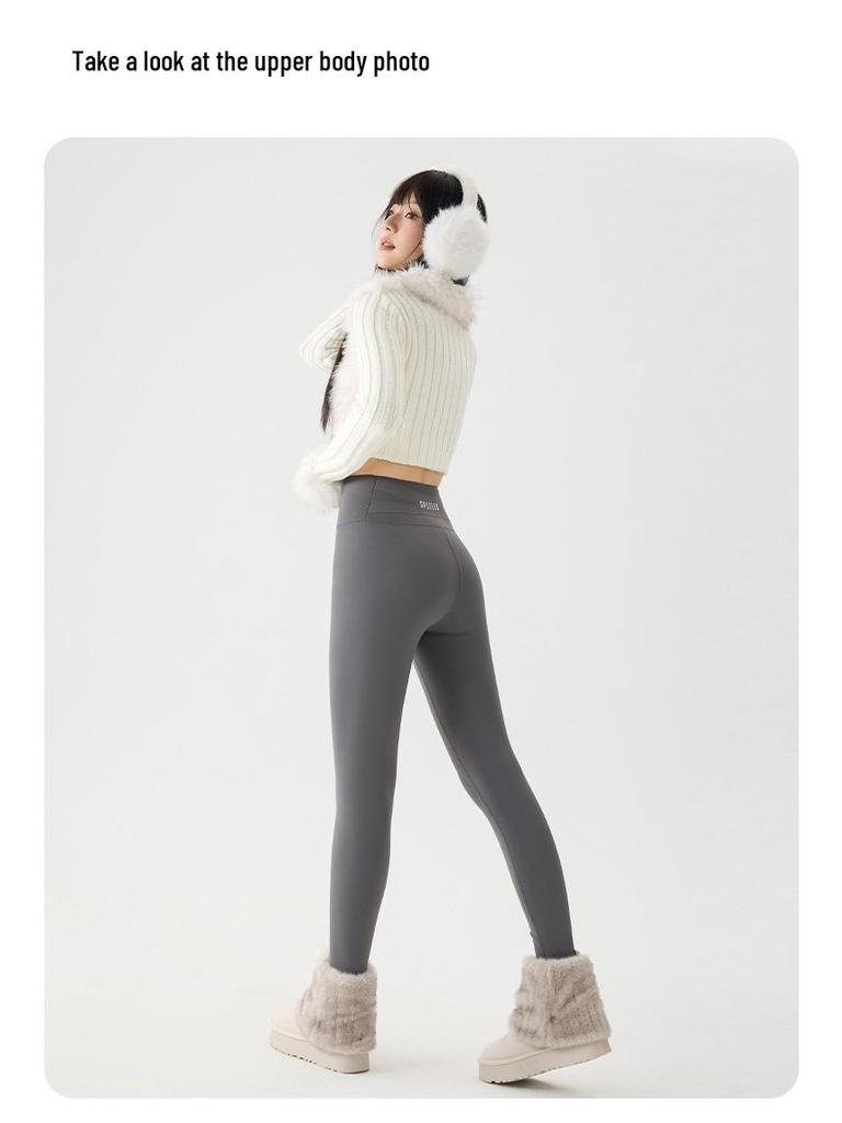 Women's High Waist Fleece Lined Shark Leggings - Cross Waist Tummy Control Yoga Pants for Autumn/Winter