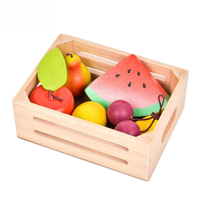 Children Wooden Kitchen Dessert Making Toys Pretend Play Montessori Fruits Vegetables Seafood Simulation Food Set Toys for Girls