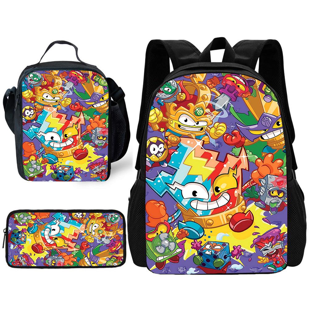Cartoon toys Super Zings SuperThings Child School Backpack with Lunch Bags ,Pencil Bags ,School Bags for Boys Girls Best Gift