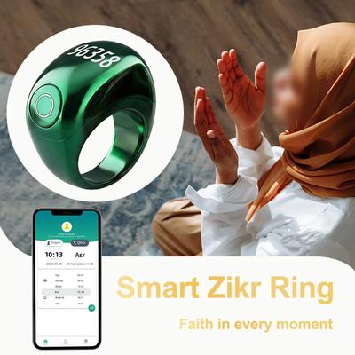 Smart Tasbih Ring For Zikr With LED Digital Counter And 5 Daily Prayer Reminders Adjustable Fit 18mm 20mm 22mm IP68 Waterproof