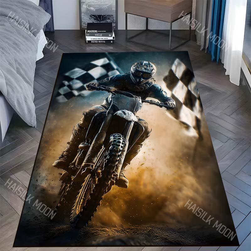 

Motocross rider sprinting dust checkered flags Carpet for Living Room Bedroom Sofa Home Decor Rus Non-slip Floor Mat Luxury Gift 40x60cm